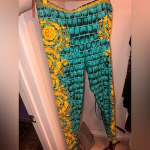 Versace Crocodile Teal and Gold Baroque print Leggings READ DESCRIPTION